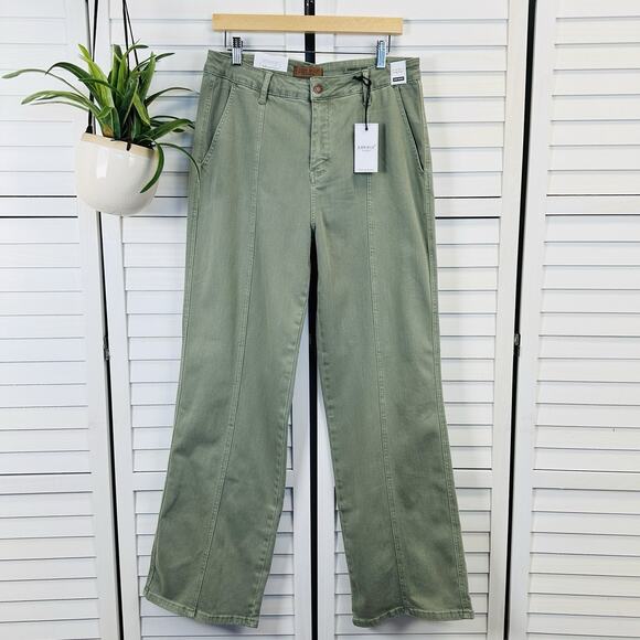 New Judy Blue High Waist Jean Sage Green Front Seam Straight Fit Pant Size 15/32 - Picture 1 of 10